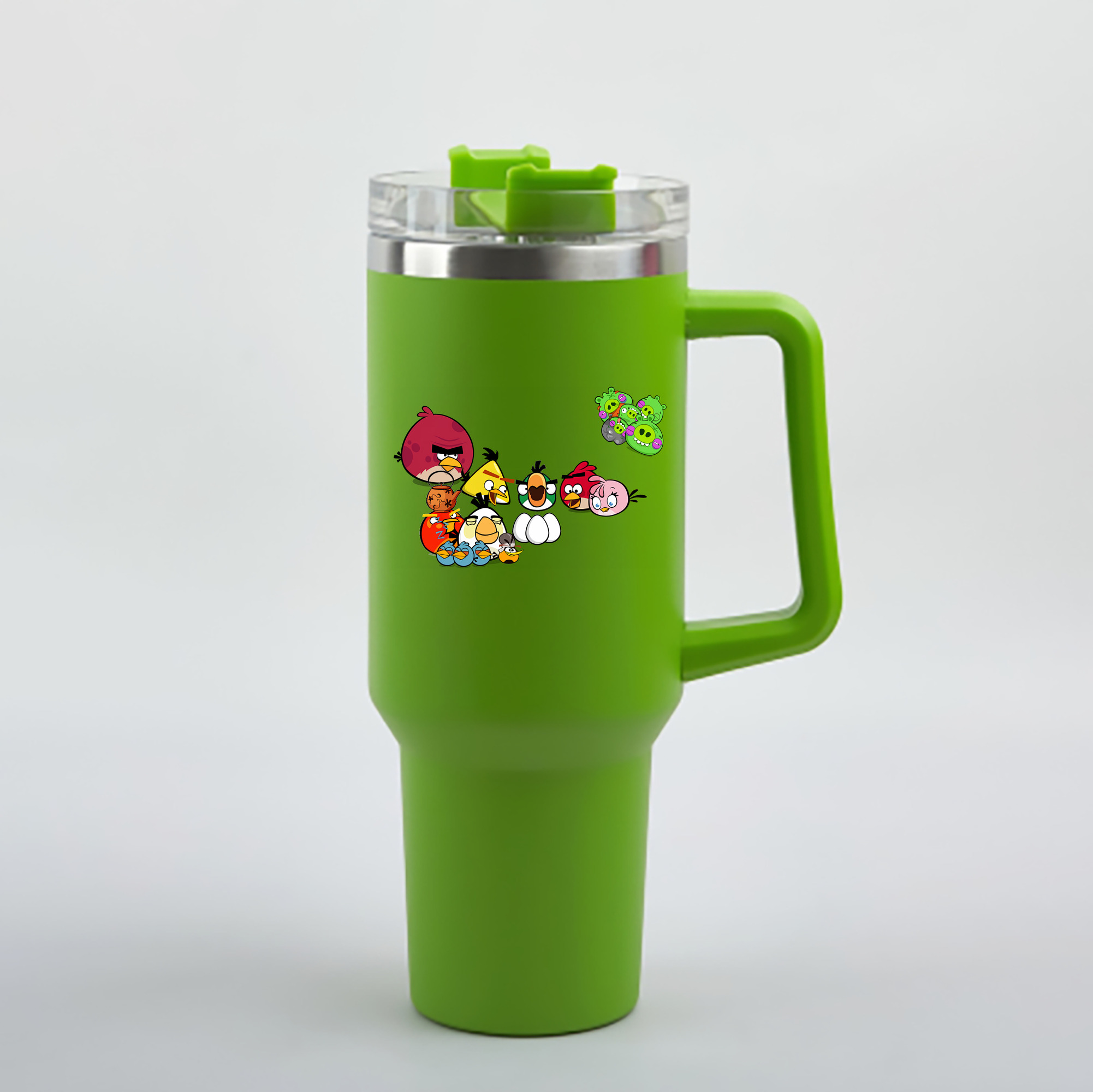 （画像用） Angry Birds アングリーバード 1200mL車用タンブラー - クリスタルステッカー（プラスチックストロー付き）
